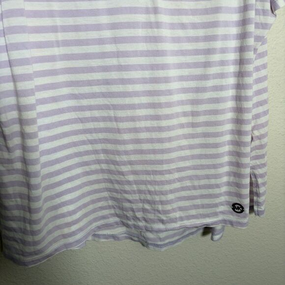 Michael Kors Blouse Women's Large Purple Striped Cold Shoulder Short Sleeve - Picture 4 of 9